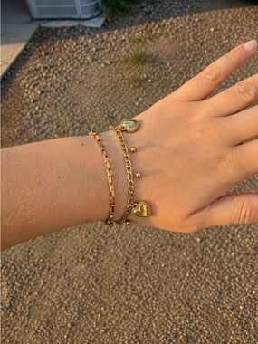 Gold Heart Charm Bracelet Set - Women Jewelry